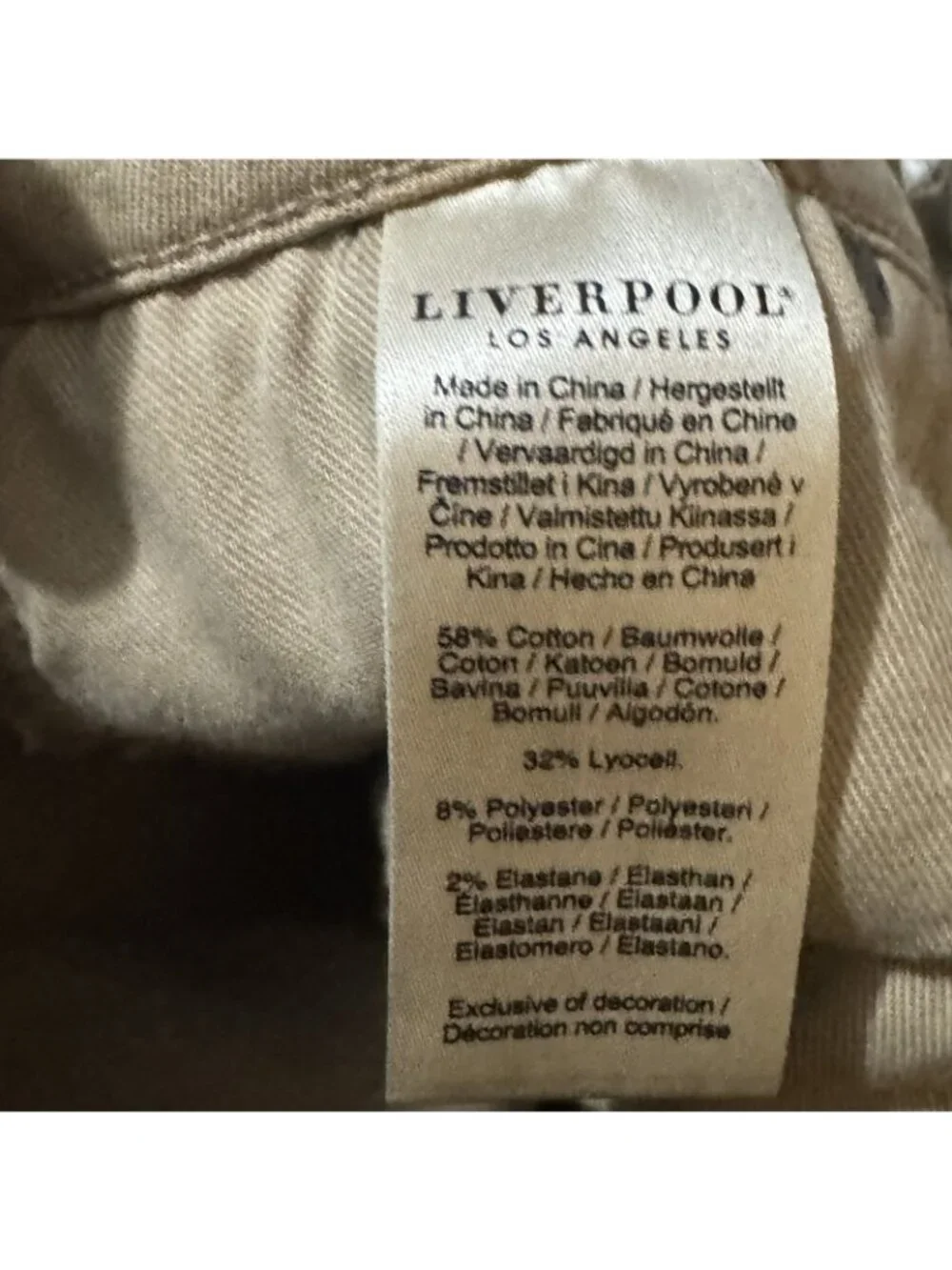 Liverpool Los Angeles Pants Womens Petite 4/27 Tan Skinny Chinos Stretch